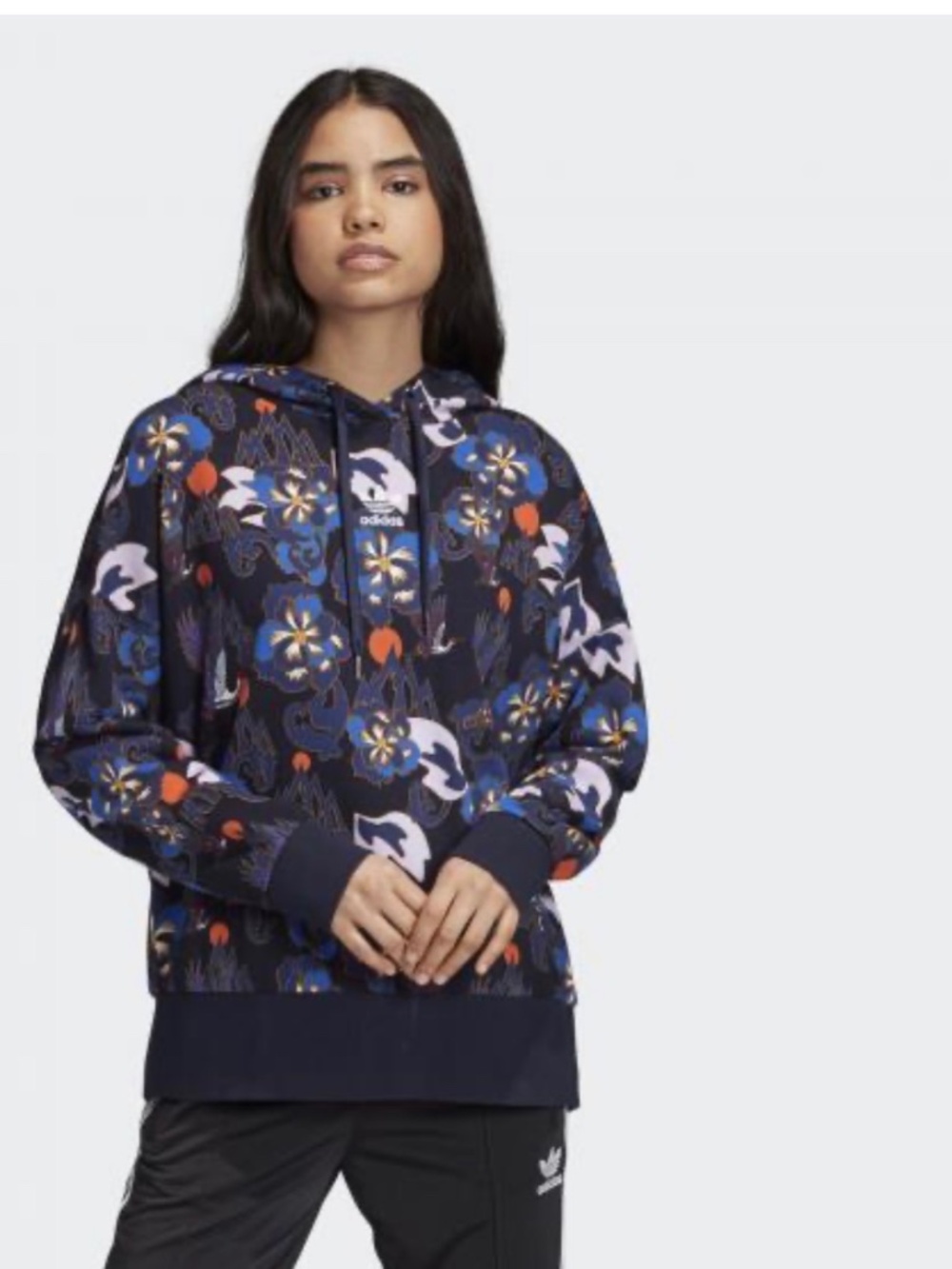 Adidas Originals Floral Print Hoodie – Navy/Blue/Orange – Women’s US M